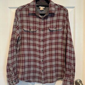 Carbon2Cobalt Men's Premium Flannel Shirt, Gray and Maroon - Size Medium